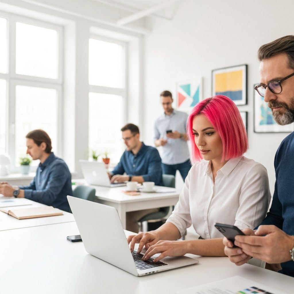 People working from home on various devices